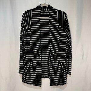TART Open Front Knit Stripe Cardigan, Black/White - L
